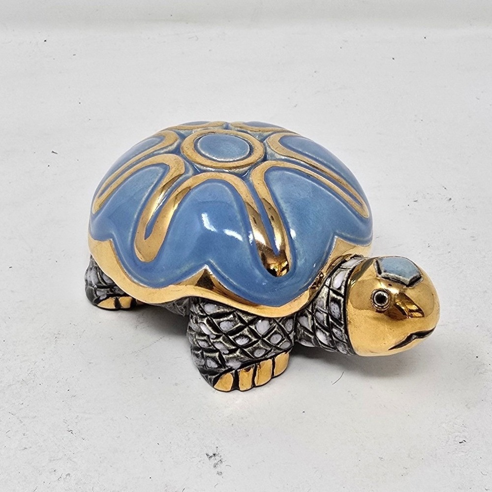 Vtg Artesania Rinconada De Rosa‎ blue turtle figurine Uruguay clay art farm
